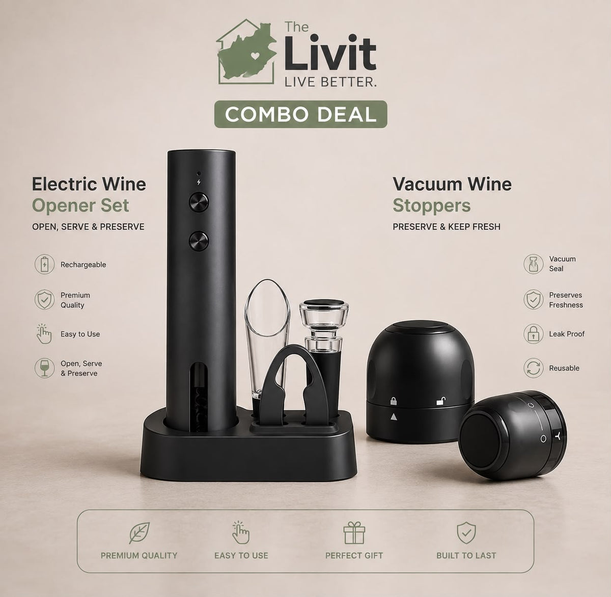 The Livit™ One-Click Wine Opener Set