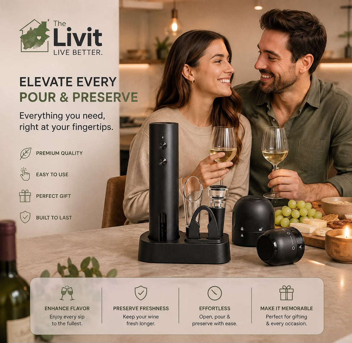 The Livit™ One-Click Wine Opener Set